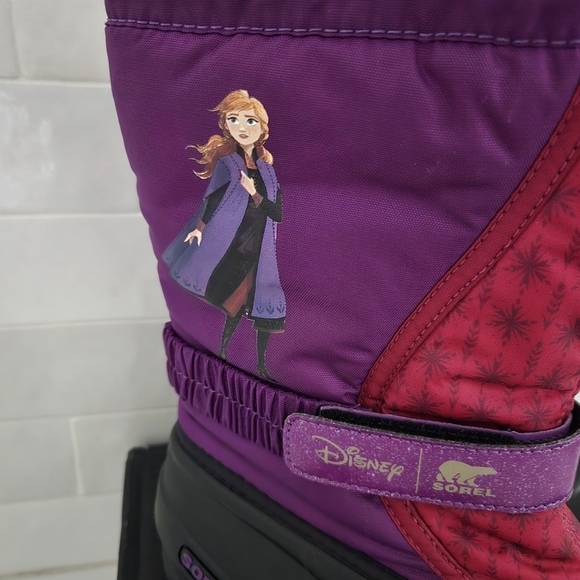 Sorel Disney Frozen Anna Flurry Snow Boots Waterproof Insulated Purple Pink Kids - Picture 4 of 9